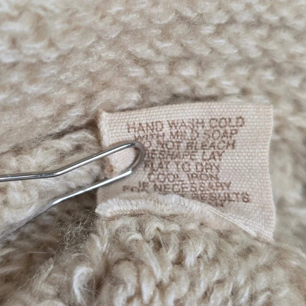 Free People Cream Pointelle Knit Wool Blend Cardigan Oversized Collar Small